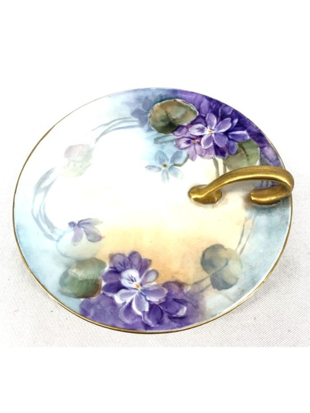 Austria M & Z Nappy Dish Lemon Plate Floral Gold Trim Porcelain 6" Antique
